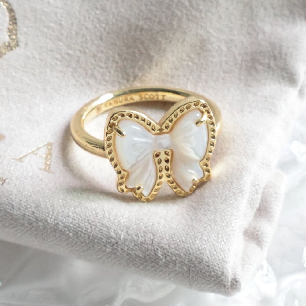 Kendra Scott - Haley Bow Gold Ivory Mother-of-Pearl Band Ring Size 7 - new